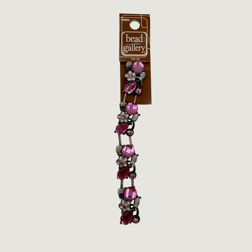 Bead Gallery Pink Rhinestone Floral Links Brass Plated Jewelry Making 4pc‎ Set